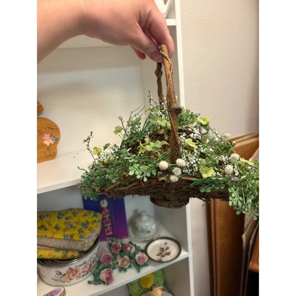 Rustic Whimsy Basket with Faux Greenery Decor